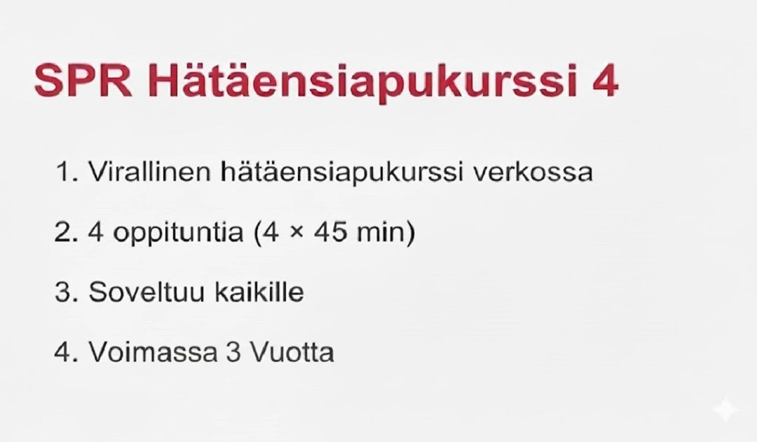 Usein kysytyt kysymykset SPR Hätäensiapukurssi 4 t® ‑verkkokurssista